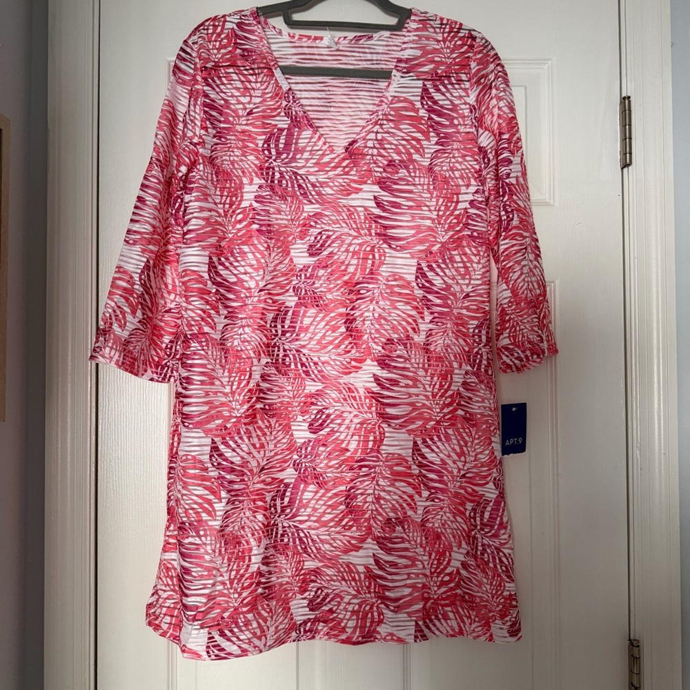 Apt. 9 Pink and White Tropical Cover-up